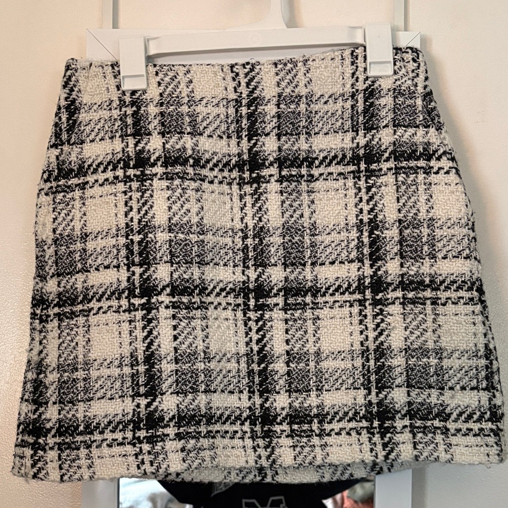 LOFT Black and White Plaid Mini Skirt
